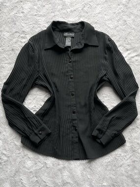 Karen Arnold Black Pleated Sheer Shirt